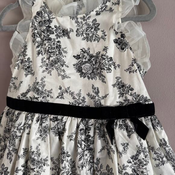 Janie and Jack Black and White Floral Toile Ruffle Dress 18-24 Baby Girl New - Picture 2 of 8